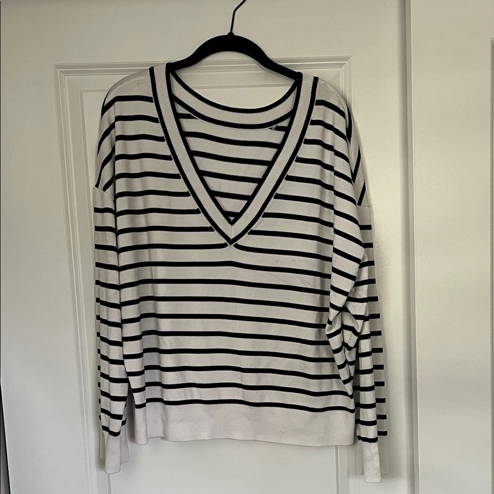 Express Black and White Striped Knit Top